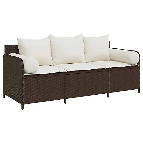 vidaXL Gartensofa mit Kissen 3-Sitzer Braun Poly Rattan 4104173 günstig online kaufen