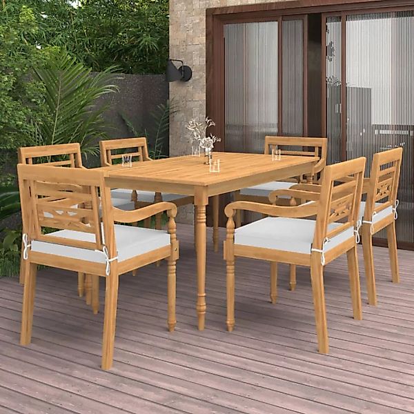 7-tlg. Garten-essgruppe Mit Kissen Massivholz Teak günstig online kaufen