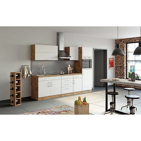 Held Möbel Küchenzeile Sorrento 270 cm Weiß-Wotaneiche ohne E-Geräte günstig online kaufen