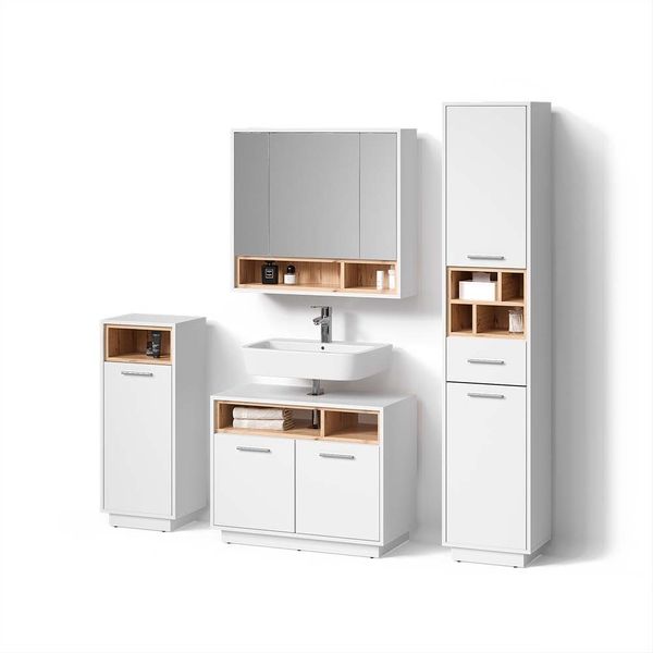 Livinity® Badmöbel-Set Temo, Weiß/Sonoma, 4 Teile günstig online kaufen