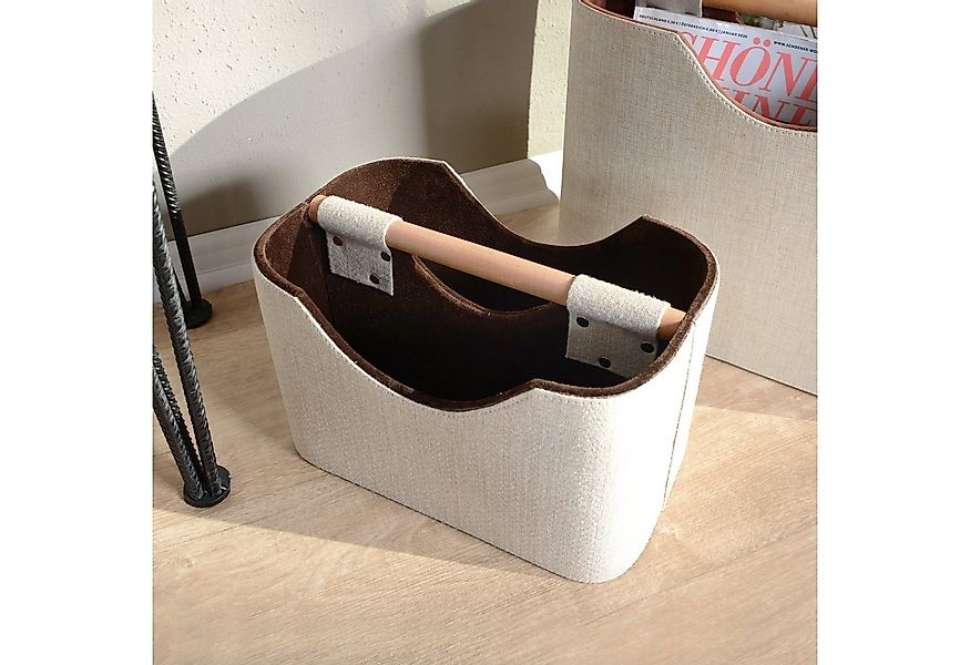wohnfreuden Aufbewahrungsbox Zeitungsständer aus Stoff mit Teakholz 30 cm günstig online kaufen
