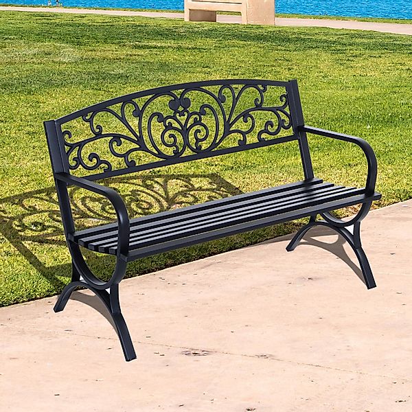 Outsunny Gartenbank Metall Sitzbank 2-Sitzer Schwarz 127x60x85 cm für Garte günstig online kaufen