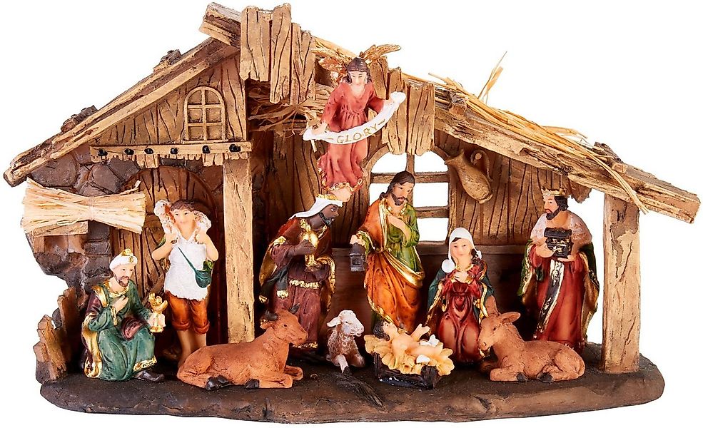 BRUBAKER Krippenfigur Weihnachtskrippe - 32 cm Krippenset mit 11 handbemalt günstig online kaufen