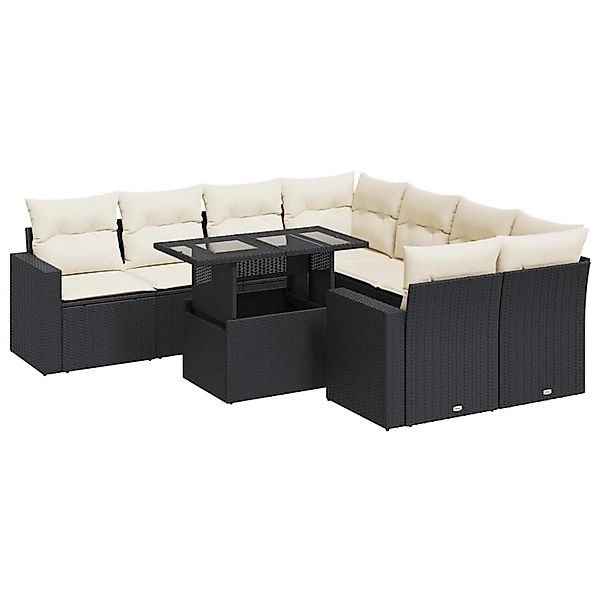 vidaXL 9-Tlg Garten-Sofagarnitur mit Kissen Schwarz Poly Rattan 3326287 günstig online kaufen