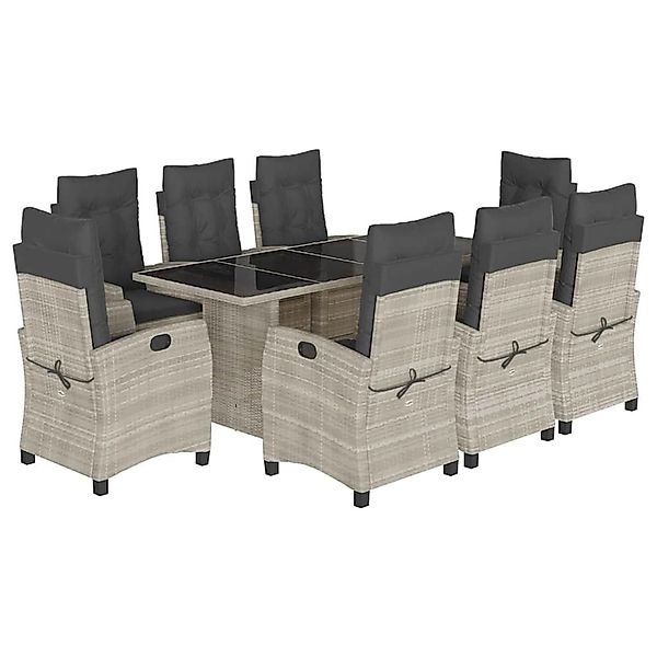 vidaXL 9-Tlg Garten-Essgruppe mit Kissen Hellgrau Poly Rattan 3212700 günstig online kaufen