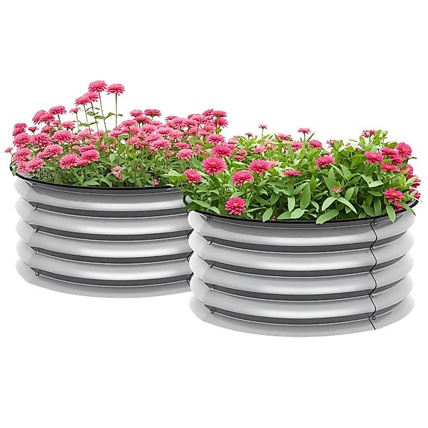 Outsunny Garten-Bett Set Verzinktes Metall Silber Ø60 x 30H cm günstig online kaufen