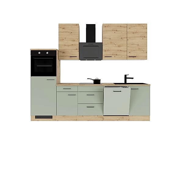 Flex-Well Exclusiv Küchenzeile Cara 280 cm Schilfgrün matt - Artisan Eiche günstig online kaufen