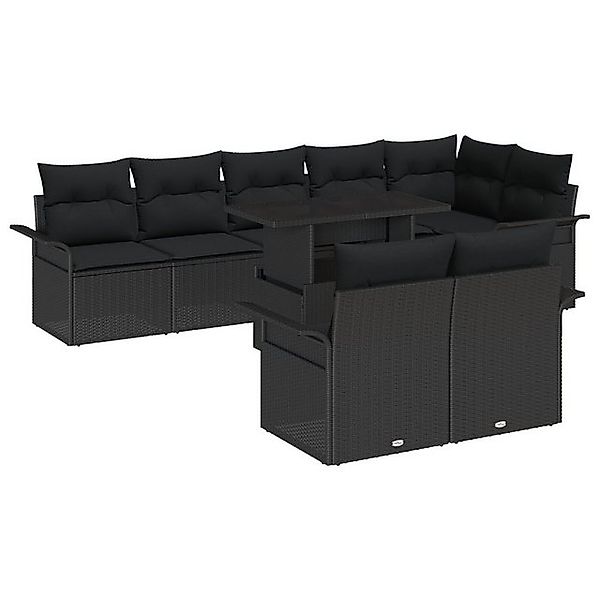 vidaXL Loungesofa 9-teiliges Garten Sofa Set mit Kissen Schwarz Poly Rattan günstig online kaufen