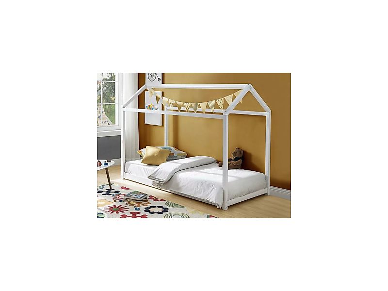 Kinderbett Hausbett - Kiefernholz - 90 x 190 cm - Weiß - AVENTURIER günstig online kaufen