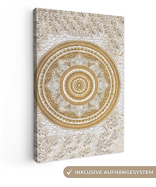 OneMillionCanvasses® Leinwandbild Mandala - Blumen - Gold - Weiß - Design, günstig online kaufen