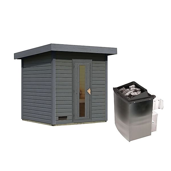 Chillroi Saunahaus 38mm Melo 2 Ofen 9kW Integrierte Steuerung Terragrau günstig online kaufen