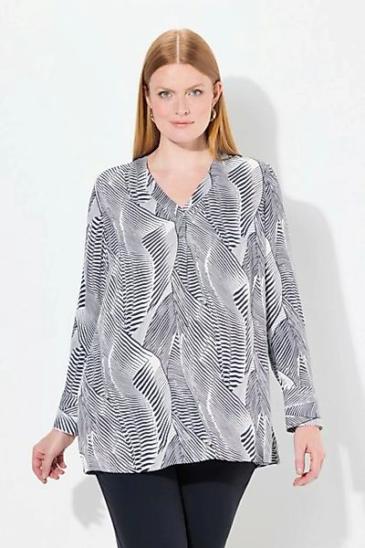 Ulla Popken Druckbluse Tunika Satin V-Ausschnitt Zierfalte Langarm günstig online kaufen