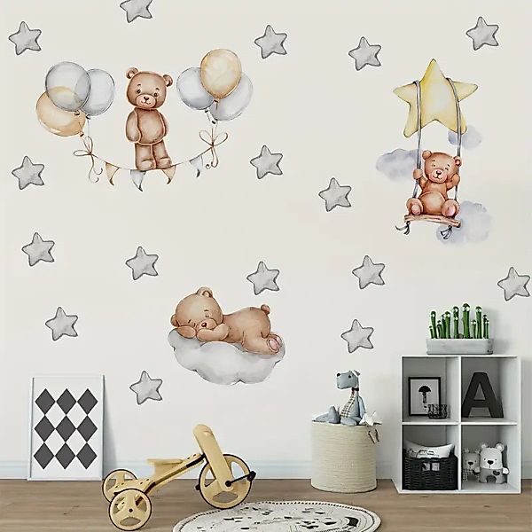 Montegoni Wandsticker 3 Baby Bären mit Sternenballons, Wandsticker für Kind günstig online kaufen