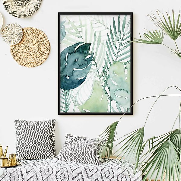 Bild mit Rahmen Kunstdruck - Hochformat Palmwedel in Wasserfarbe I günstig online kaufen