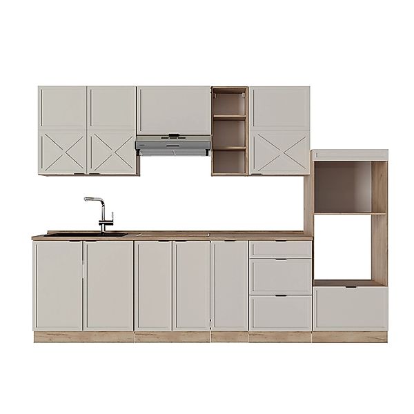 Vicco Fame-Line Küchenzeile GrauBeige/Goldkraft Eiche 280 cm AP Eiche ohne günstig online kaufen