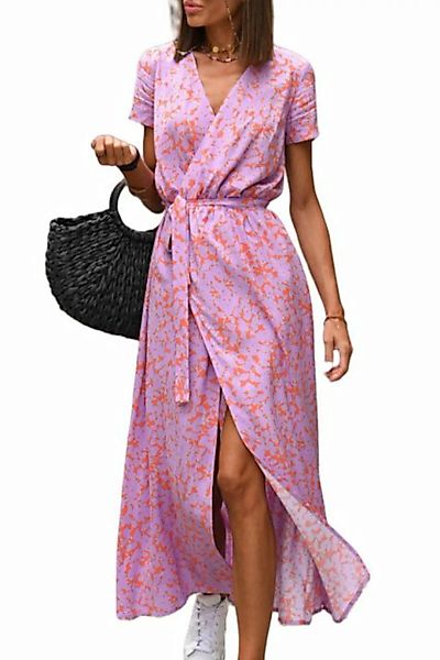 JDMGZSR Sommerkleid Bedrucktes Kleid mit Kordelzug, Partykleid mit V-Aussch günstig online kaufen