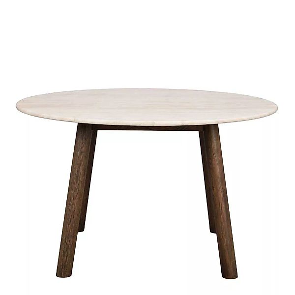 Esszimmer Tisch mit Marmorplatte Beige Vierfußgestell Eiche Massivholz günstig online kaufen
