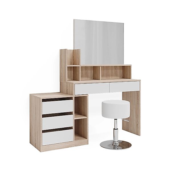 Vicco Schminktisch Anja Weiß/Sonoma/Sonoma 140 cm mit Hocker günstig online kaufen