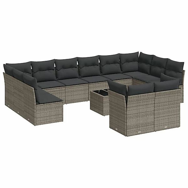 vidaXL 13-tlg Garten-Sofagarnitur mit Kissen Grau Poly Rattan Modell 19 günstig online kaufen