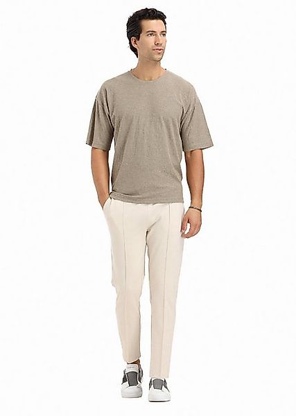 RAMSEY T-Shirt Dunkelbeige Jacquard Rundhals 100% Baumwolle T-Shirt günstig online kaufen