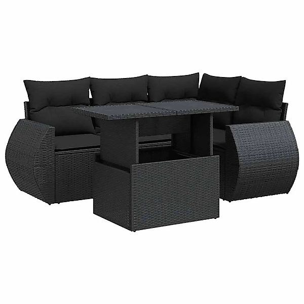 vidaXL 5-Tlg Garten-Sofagarnitur mit Kissen Schwarz Poly Rattan 3326626 günstig online kaufen