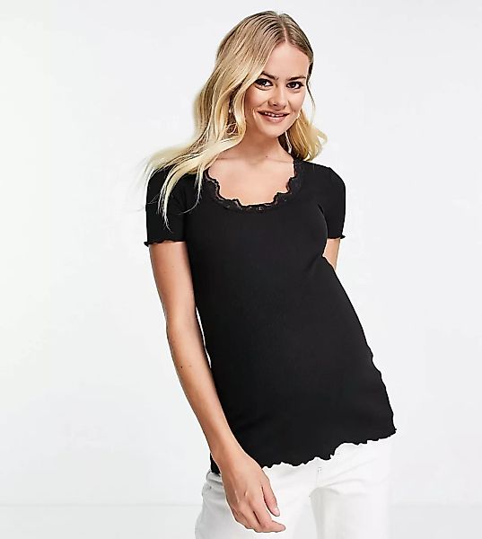 Mamalicious – T-Shirt in Schwarz mit Spitzenbesatz günstig online kaufen