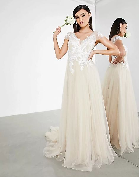ASOS EDITION – Josie – Hochzeitskleid aus Netzstoff mit besticktem Oberteil günstig online kaufen