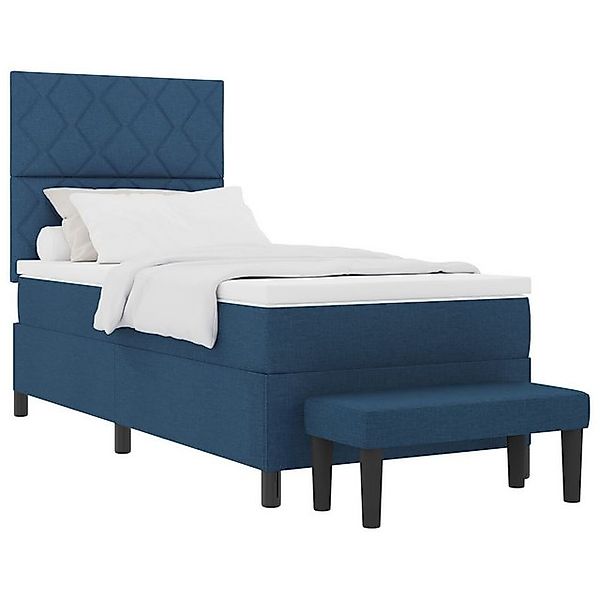 vidaXL Bett Boxspringbett mit Matratze & Bank Blau 90x200 cm Stoff (2-tlg) günstig online kaufen