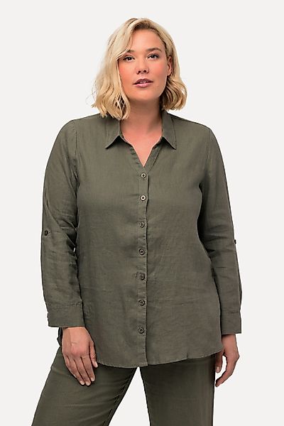 Ulla Popken Hemdbluse Bluse Leinen offener günstig online kaufen