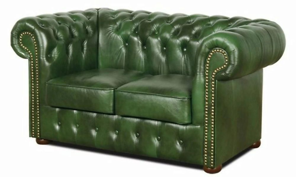 Casa Padrino Chesterfield-Sofa Chesterfield Echtleder 2er Sofa Grün 160 x 9 günstig online kaufen