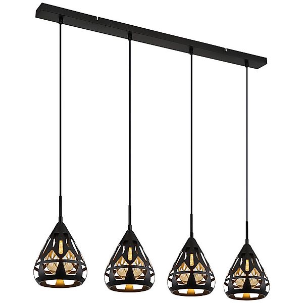 GLOBO Pendelleuchte schwarz Metall B/H/T: ca. 17x120x92 cm E27 4 Brennstell günstig online kaufen