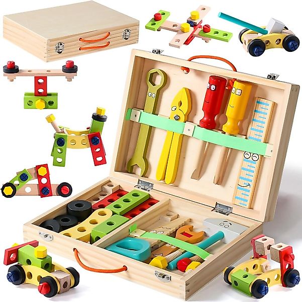XDeer Spielwerkzeug Werkzeugkoffer Kinder,Holzspielzeug Werkbank Montessori günstig online kaufen