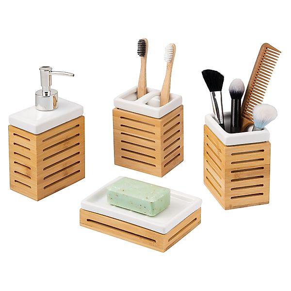 bremermann Badaccessoire-Set Badezimmer-Set 4-tlg., Bambus, Keramik, günstig online kaufen
