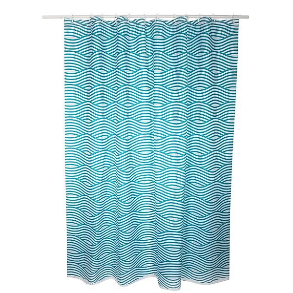 MSV Duschvorhang Wave Polyester 180 cm x 200 cm Blau-Weiß günstig online kaufen