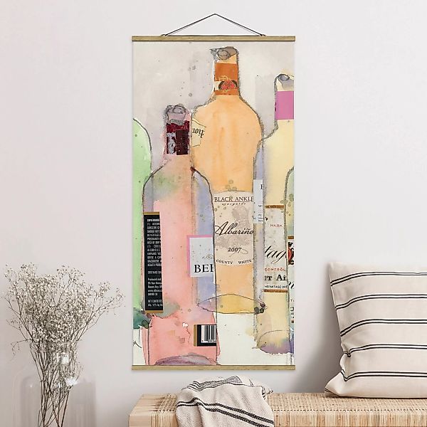 Stoffbild Küche mit Posterleisten - Hochformat Weinflaschen in Wasserfarbe günstig online kaufen