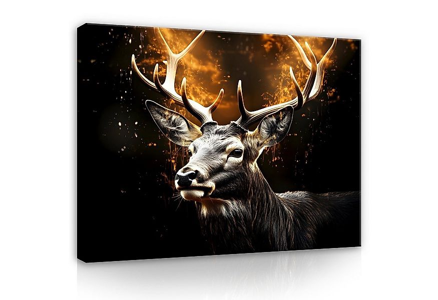 Wallarena Leinwandbild Hirsch Abstrakt Schwarz Tiere Wand Deko XXL Leinwand günstig online kaufen