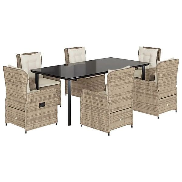 vidaXL 7-Tlg Garten-Essgruppe mit Kissen Beige Poly Rattan 3262894 günstig online kaufen