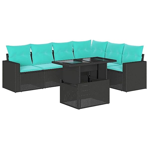 vidaXL 7-Tlg Gartensofa-Set mit Kissen Schwarz Polyrattan 3267297 günstig online kaufen