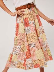 Apricot Crinklerock mit Blumenmuster in Patchwork-Design günstig online kaufen