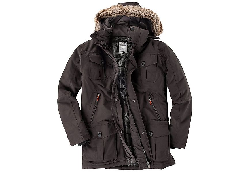Brigg Parka Brigg dunkelbrauner Parka mit abnehmbarer Kapuze Übergröße günstig online kaufen
