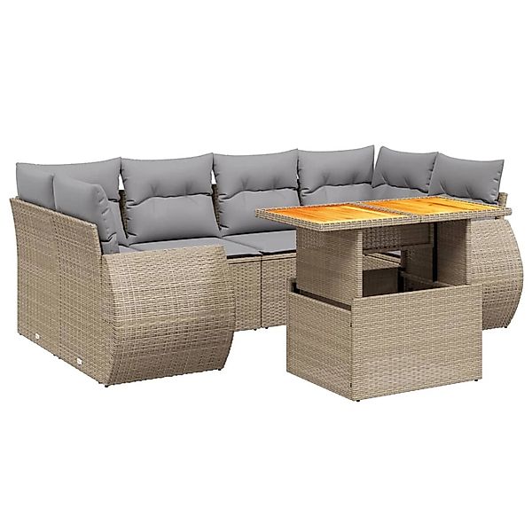 vidaXL 7-Tlg Garten-Sofagarnitur mit Kissen Beige Poly Rattan 3272095 günstig online kaufen
