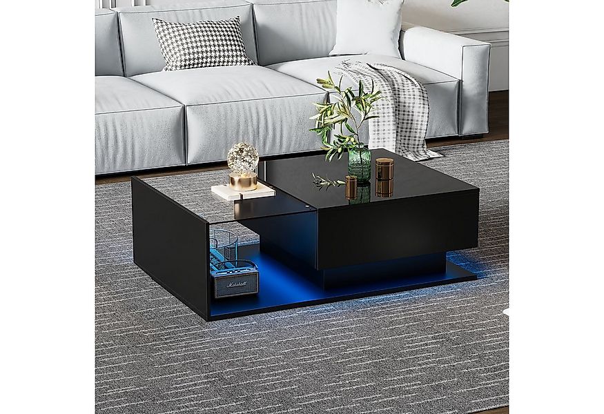 STILVORA Couchtisch Sofatisch mit Glastischplatte,Wohnzimmertisch mit LED&L günstig online kaufen