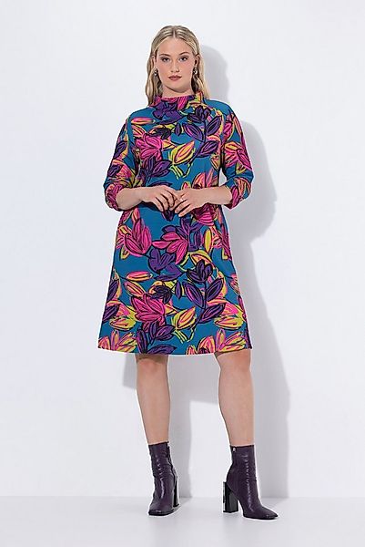 Ulla Popken Jerseykleid Punto-Kleid Blüten Stehkragen 3/4-Arm Taschen günstig online kaufen