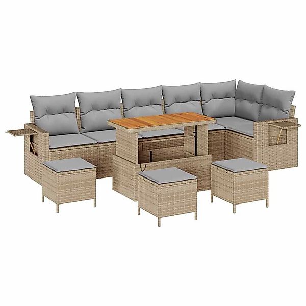 vidaXL 10-Teiliges Garten Sofa Set mit Kissen Beige Poly Rattan Akazie 3361 günstig online kaufen