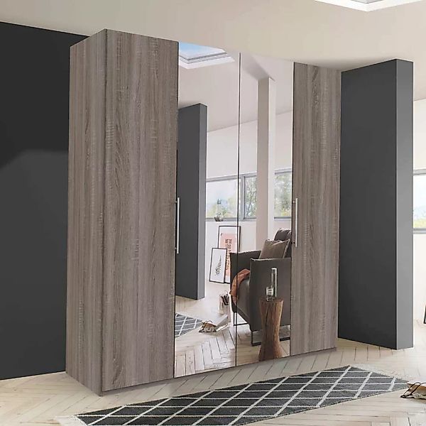 Schlafzimmerschrank mit Spiegeltüren Eiche Trüffelfarben günstig online kaufen