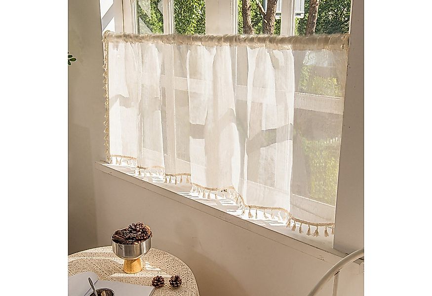 BTTO V&G Scheibengardine Bistrogardine,Kurz Gardinen mit Quasten,Kleines Fe günstig online kaufen