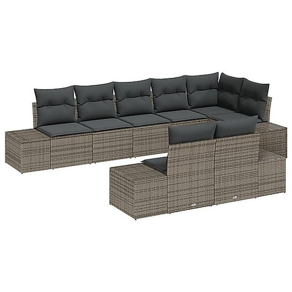 vidaXL Loungesofa 8-tlg. Garten-Sofagarnitur mit Kissen Grau Poly Rattan, 8 günstig online kaufen