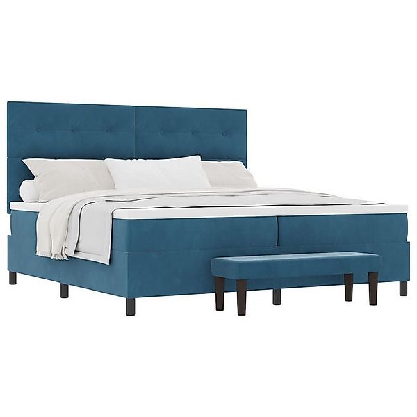 vidaXL Bett Boxspringbett mit Matratze und Bank Dunkelblau 200x200 cm Velou günstig online kaufen