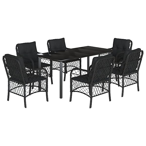 vidaXL 7-Tlg Garten-Essgruppe mit Kissen Schwarz Poly Rattan 3212107 günstig online kaufen