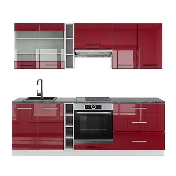 Vicco Fame-Line Küchenzeile Bordeaux Hochglanz/Weiß 235 cm AP Anthrazit ohn günstig online kaufen